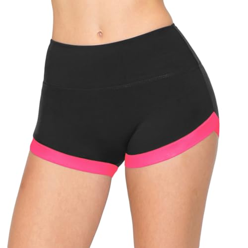 Image of ALWAYS Women's Super Soft Casual Yoga Workout Shorts with Hem Black Neonpink S