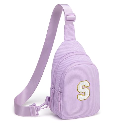 Small Corduroy Sling Bag Initial Crossbody Bag Fanny Pack for Girls Personalized Birthday Gifts for Teen Girls Gifts Lavender S