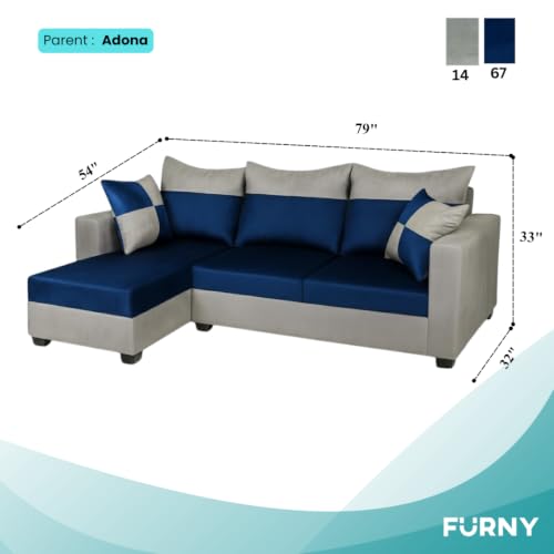 Image of Furny Arevva 4 Seater Fabric LHS L Shape Sofa Set (Light Grey-Blue)