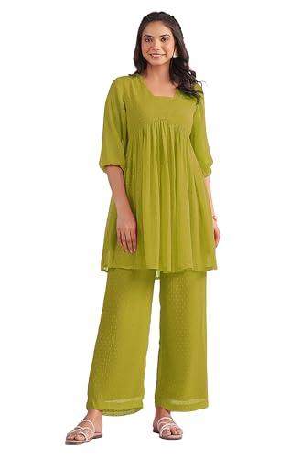 Image of Janasya Women's Dobby Georgette Self Design Gathered Co-ord Set