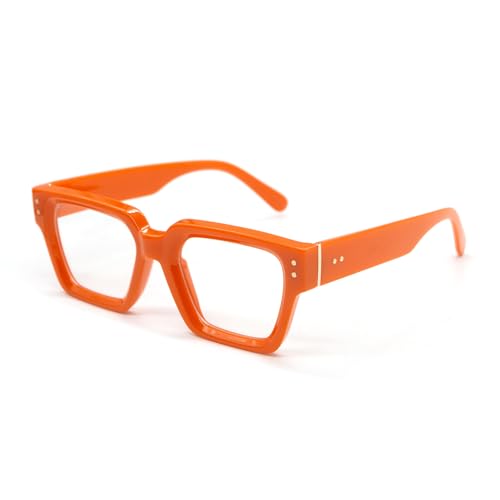 LJCZKA Gafas Anti Luz Azul Cuadradas para Mujer Hombre Grueso Cuadrado Gafas Filtro Luz Azul Gafa de Bloqueo de Luz Azul Antifatiga para Ordenador (Naranja)