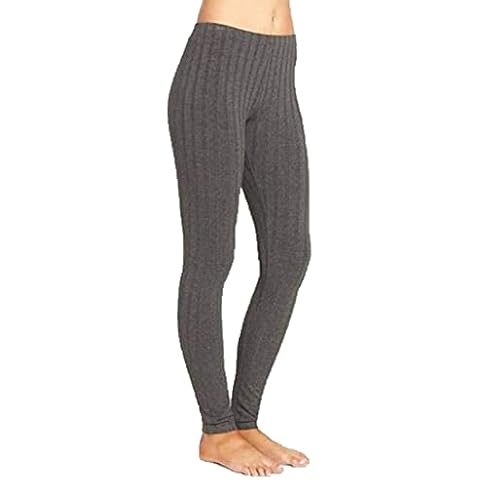 FASHION 7STAR Womens Full Length Ribbed Chunky Knitted Leggings Ladies Cable Knitted Thick Warm Winter Pants (Charcoal UK 12-14) Cover