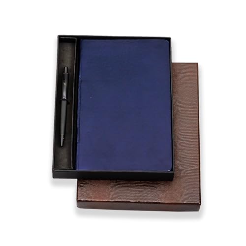 Image of amazon basics A5 Notebook With Ribbon Bookmark & Pen,Gift Set For Corporate & Personal Occasions (Blue),240 Pages