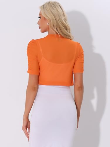 Allegra K Casual Short Sleeve Mesh Sheer Shrug for Women's Open Front Cropped Cardigan Bolero3