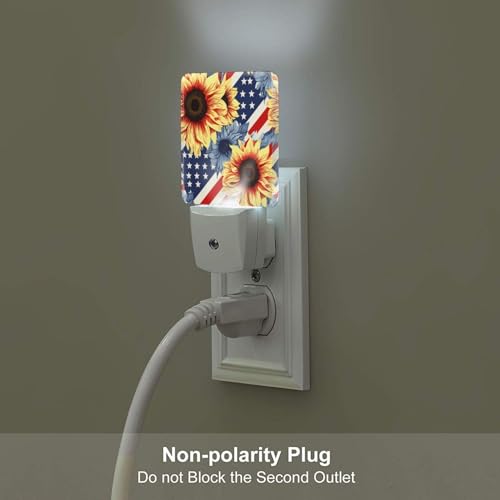 Image of Sunflowers Floral Stripes Flag LED Plug-in Night Light 2-Pack, Auto Sensor Nightlights Set of 2 for Bedroom Bathroom Corridors