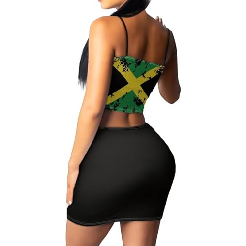 Image of Biyejit Women's 2 Piece Summer Outfits Spaghetti Strap Crop Tops and Bodycon Mini Skirt Dress Set Plus Size S-4XL