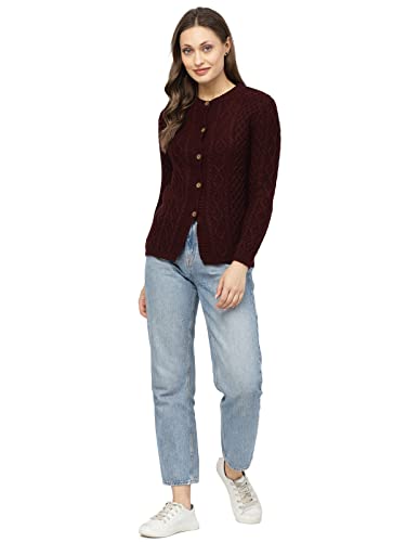 Image of Kalt Women Sweater for Winters Woolen Acrylic Full Sleeve Round Neck Cable Design Cardigan Sweater