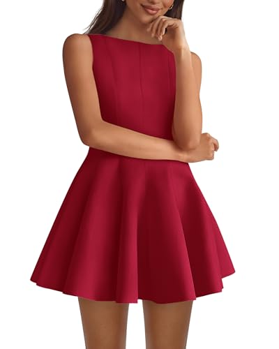 BTFBM Spring Dresses for Women 2026 Elegant Classy A Line Casual Graduation Business Work Party Cocktail Short Dress(Red, Small)