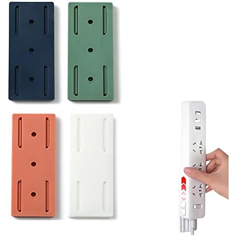 4PCS Self-Adhesive Desktop Socket Fixer,Adhesive Punch-free Socket Holder,Power Strip Fixator,Wall-Mounted Power Strip Holder,Self Adhesive Power Strip Holder Fixator Wall Mount Plug-in Socket Fixer Cover