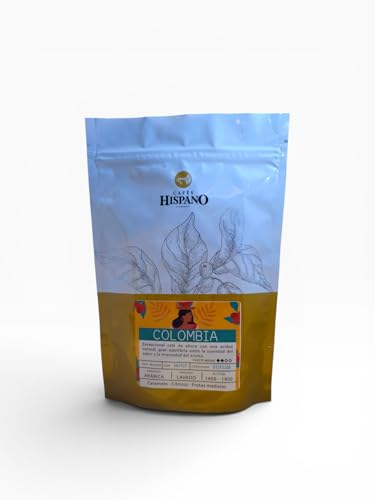 CAFÉS HISPANO - Café Colombia 100% Arábica molido - 250gr - Tueste Medio - Notas de Caramelo tostado, Chocolate dulce y Naranja madura