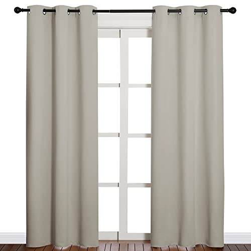 Image of NICETOWN Natural Living Room Blackout Curtains for Windows, Eyelet Top Room Darkening Panels /Drapes for Bedroom (2 Panels, W42 x L84 inches)