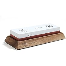 MITSUMOTO SAKARI Japanese Knife Sharpening Stone, Professional Double-Sided Whetstone 1000/3000 Grit, Kitchen Knife Sharpener Stones with Non-Slip Wooden Seat