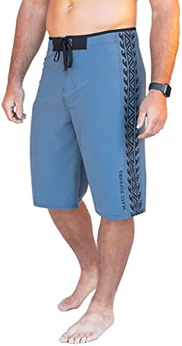 Maui Rippers Very Long 4 Way Stretch Boardshorts 24 Inch Outseam (Blue Tribal, 32)
