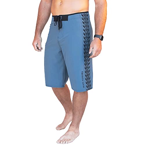 Maui Rippers Very Long 4 Way Stretch Boardshorts 24 Inch Outseam (Blue Tribal, 32) #TOP21