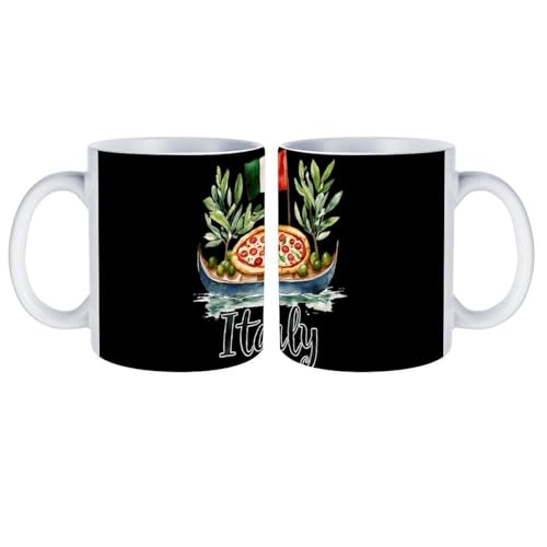 Italian Flag Italy Gondola Pizza Olive White Coffee Mugs Gloss Ceramic Cappuccino Cups with Handle