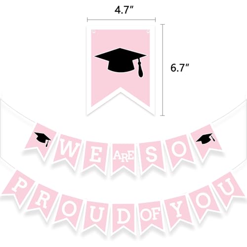 Image of Pink We Are So Proud Of You Banner Congrats Grad Cap Bunting Flag Grad Party Decoration Idea