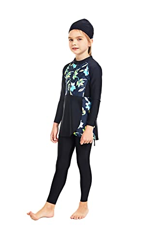 KXCFCYS Muslim Swimwear for Kid Girls Children Modest Islamic Hijab Swimsuits Burkini (M, N2)