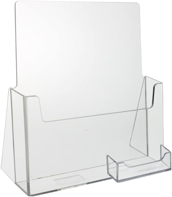 Source One Premium Large Clear Acrylic Brochure Counter Top Style with Business Card Holder (S1-PL-WBC) (12 Pack)