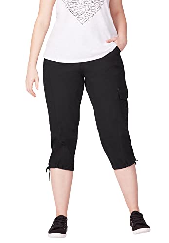 ellos Women's Plus Size Stretch Cargo Capris Front and Side Pockets Casual Cropped Pants