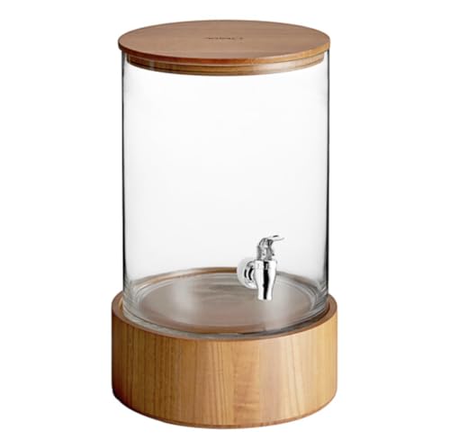 3 Gallon Slim Glass Beverage Dispenser with Wood Lid and Base, Large Drink Dispenser with Spigot for Lemonade, Iced Tea & Juice, Beverage Server for Parties, Catering & Events