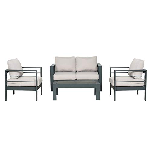 Scurrty Outdoor Patio Furniture Sets Clearance Aluminum Patio Furniture Sectional Sofa Metal Grey Conversation Set with Grey Cushions Outdoor Furniture Sets Clearance Outdoor Sofa Set (Light Grey) - Thumbnail 7