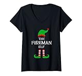 donna the fireman elf matching family group idea funny christmas maglietta con collo a v