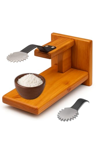 Image of YATTA Coconut Scraper Manual | Jackfruit Wood Flat Bottom Table Top Coconut Grater for Kitchen | Traditional Chirava, Vili, Thengai Thuruvi Wooden Coconut Scrapper for Home | with Extra Iron Blade