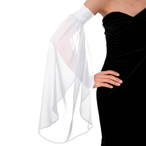 phnydreg Long Tulle Bell Sleeves for Women Detachable Chiffon Gloves for Wedding Dress Halloween Costume Accessories