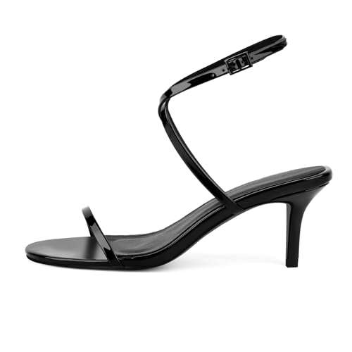 Image of Strappy High Stiletto Heels, Ankle Strap Buckle Heeled Womens Sandals, Sexy Comfort Open Round Toe Heels for Daily Party Dress