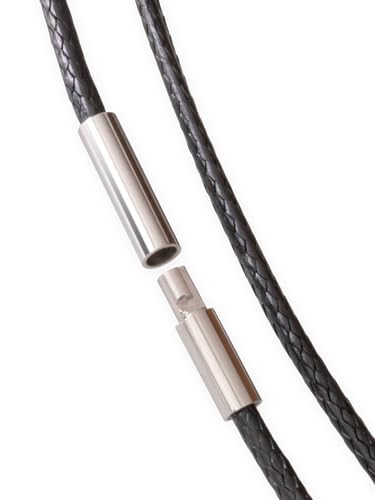 Fly Style Halskette geflochten Wax Rope Chain mit Verschluss aus Edelstahl - Herren Damen Surfer Kette - Schwarzer Choker - Kunstleder Optik, Längen:ca. 38.0 cm, Verschluß:2 mm
