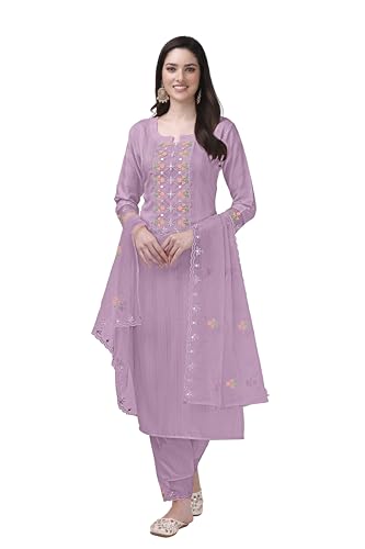 TRENDMALLS Women's Cotton Embroidery Salwar Suit Set Kurta Pant with Dupatta Kurta Set for Women