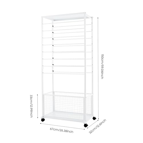 Image of CNCEST Double-Sided 16-Layer Ribbon Holder Organizer Rack,Free Standing Mobile Ribbon Holder,Metal Ribbon Stand Organizer Ribbon Storage Shelf for Craft Room,Wrapping Paper (White,26.4x12.6x59.06in)
