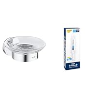 GROHE Start - Seifenschale mit Halter (Material: Glas/Metall, verdeckte Befestigung), Chrom, 41193000 + Kleber für Badaccessoires