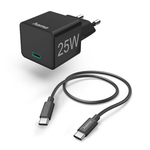 Hama Schnellladegerät, mit usb C Ladekabel (Set, Ladeadapter 25 Watt, Quick Charge, PD 3.0, Kabel USB C, schnellladen, klein, 1,5m Kabel) schwarz