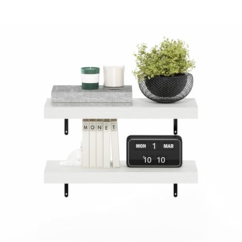 Image of Furinno Tanna Floating Shelves for Wall Set of 2, 22-Inch Wall Shelf, Triple Thick Floating Mounted Shelf, for Bathroom, Home Office, Living Room, White Texture