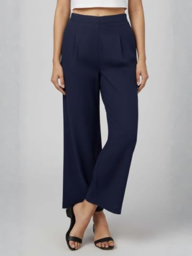 Image of GRECIILOOKS Linen Ankle Length Casual Trousers for Women | Regular Fit Linen Pants with Elastic Closure | Summer Loose Fit Daily Outfit Pants for Women