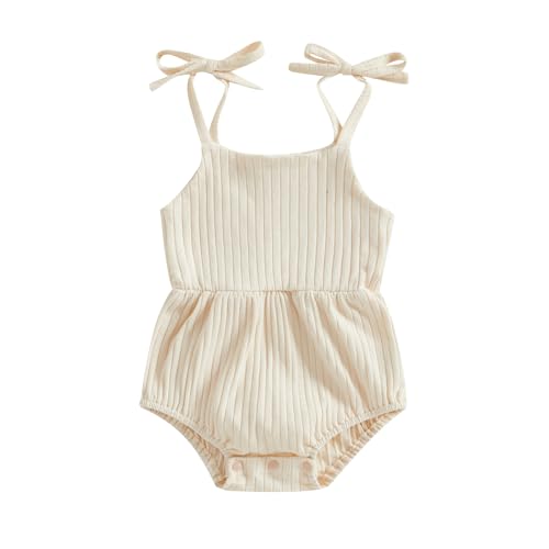 Newborn Infant Baby Girl Romper Ribbed Knit Sleeveless Spaghetti Strap One Piece Jumpsuit Bodysuit Summer Clothes