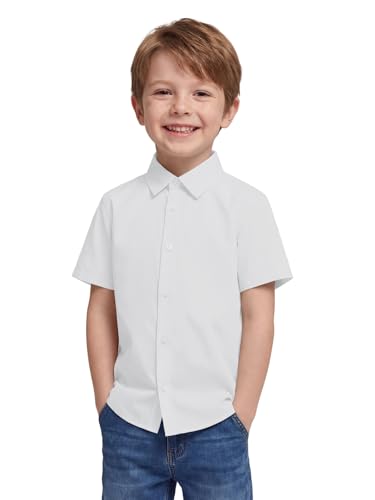 Haloumoning Toddler Baby Boys Dress Shirts Kids Short Sleeve Button Down Shirt School Uniform Summer Casual Tops 9M-8Y White 3-4T