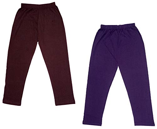 Image of IndiWeaves Girls Super Soft Cotton Solid Capri Pants (Wine, Brown, 10-12 Years) Pack of 2