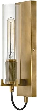 Hinkley Ryden Single Light Wall Sconce, Clear Glass Shade, Modern Industrial, Sleek, Slender, Heritage Brass Finish