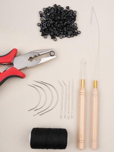 WENNALIFE Sew-in Hair Extension Tool Kit with Micro Beads, Black