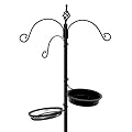 Clever Garden 3-Hook Outdoor Bird Feeding Station, Metal Multi Feeder Kit Stand for Attracting Wild Birds and Hanging Planters