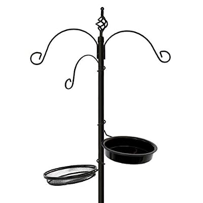 Clever Garden 3-Hook Outdoor Bird Feeding Station, Metal Multi Feeder Kit Stand for Attracting Wild Birds and Hanging Planters