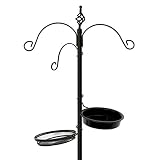 Clever Garden 3-Hook Outdoor Bird Feeding Station, Metal Multi Feeder Kit Stand for Attracting Wild