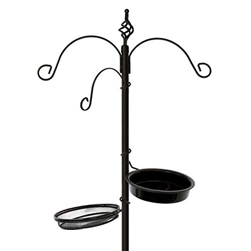 Clever Garden 3-Hook Outdoor Bird Feeding Station, Metal Multi Feeder Kit Stand For Attracting Wild Birds And Hanging Planters #TOP14