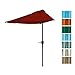 Half Umbrella - 9 ft Patio Umbrella with Easy Crank - Outdoor Patio Shade - Small Canopy for Balcony, Table or Deck by Pure Garden (Red)