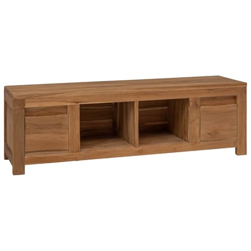 vidaXL Meuble TV 110 x 30 x 35 cm Naturel Bois de Teck Massif, Meuble de Rangement pour Salon, unité Media en Bois de Teck, déco Rustique, Organisateur...