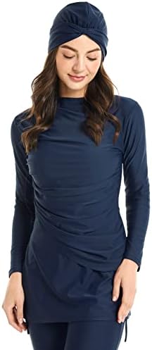 IBAKOM Muslim Swimsuit for Women Rash Guard Set 3 Pieces Long Sleeve Modest Swimwear with Swim Cap Surfing Bathing Suit