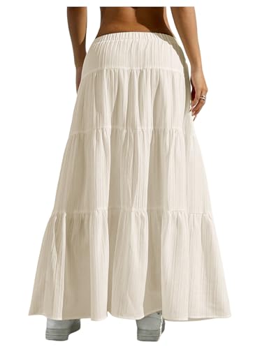 Image of Verdusa Women's Long Maxi Skirt Boho Flowy Flared Ruffle Skirts 2026 Beach Vacation Summer Going Out Outfits