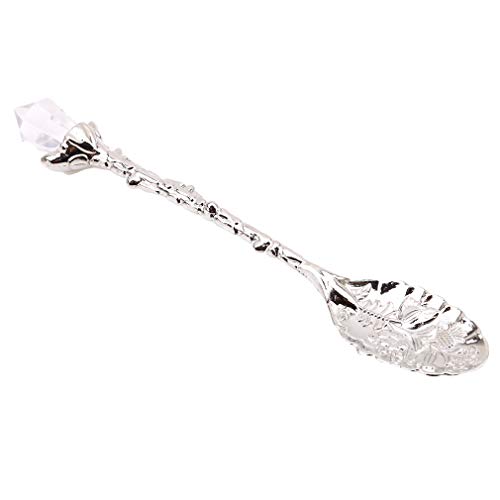 Kshcf Crystal Coffee Spoon Vintage Floral Carved Long Handle Ice Cream Tea Spoon,Silver #TOP2
